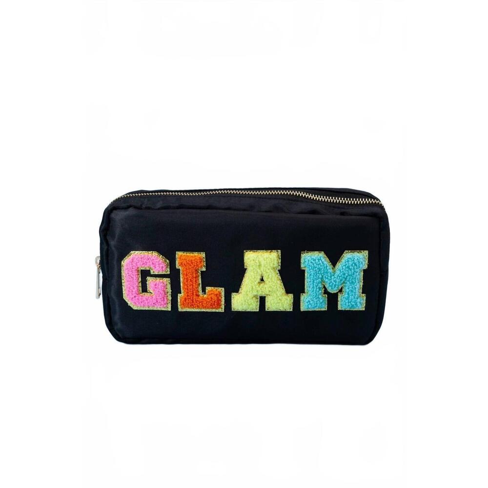 NEW JOSSLYN BY WALL TO WALL women's glam patch cosmetic pouch in black